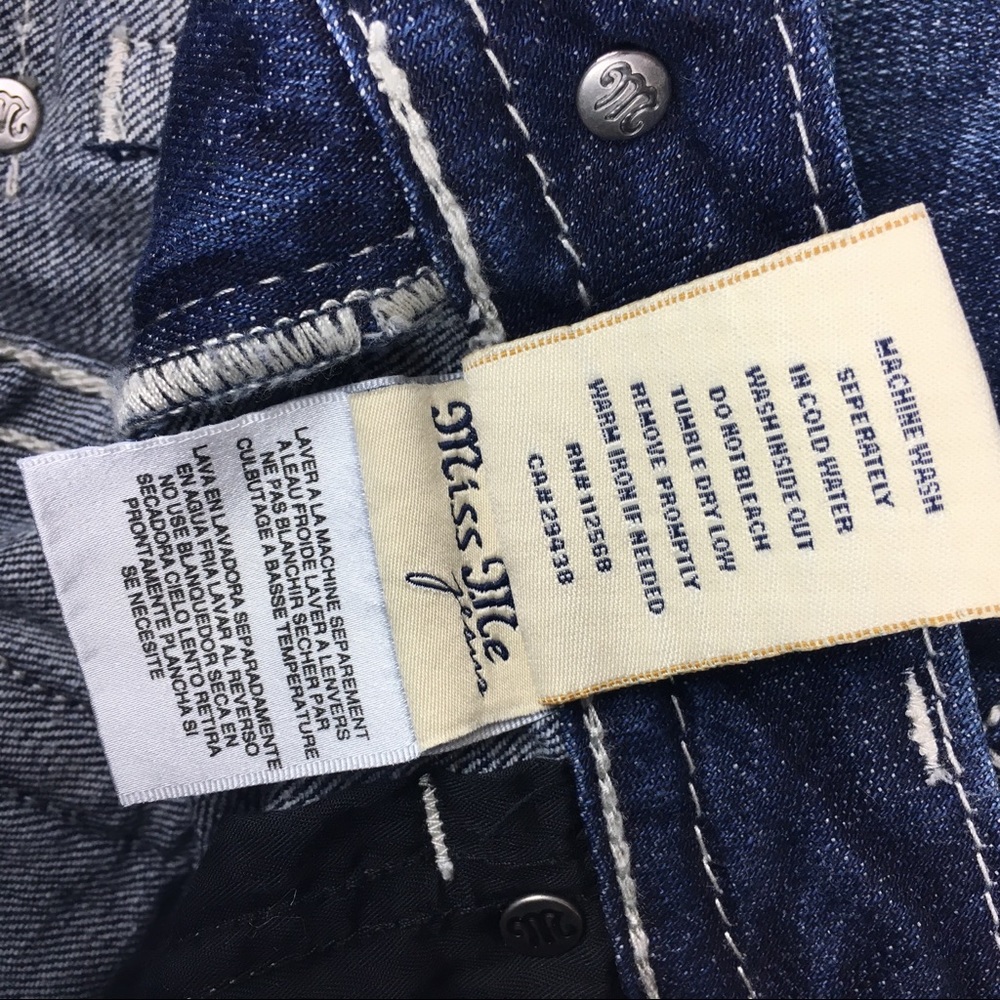 🛍 Miss Me Distressed Cut and Zip Bootcut Jeans 27 - Picture 7 of 8